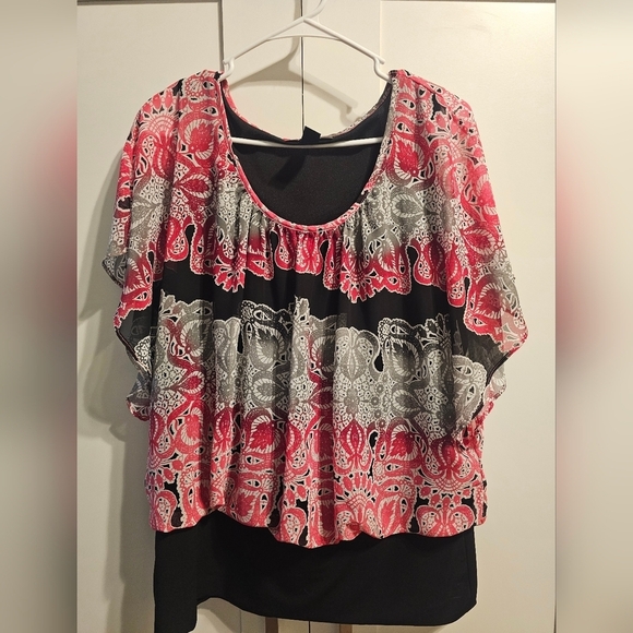 Style & Co. Tops - Style & Co. Black and Pink Paisley Blouse 2x